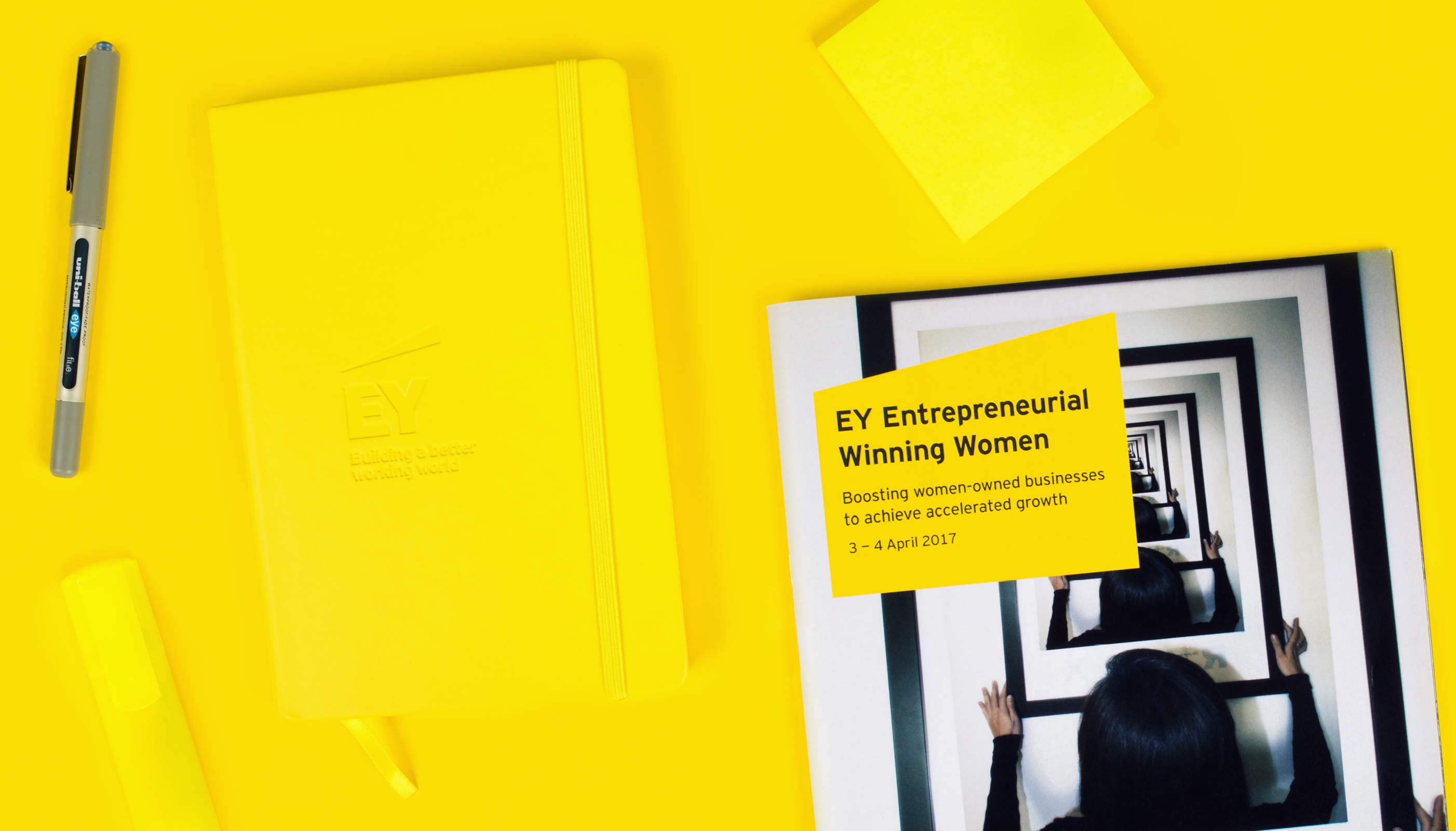 EY Entrepreneurial Winning Women workshop booklet and stationery