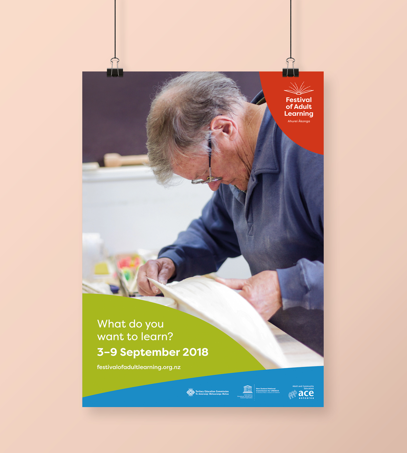 ACE Aotearoa Festival of Adult Learning rebrand - new poster