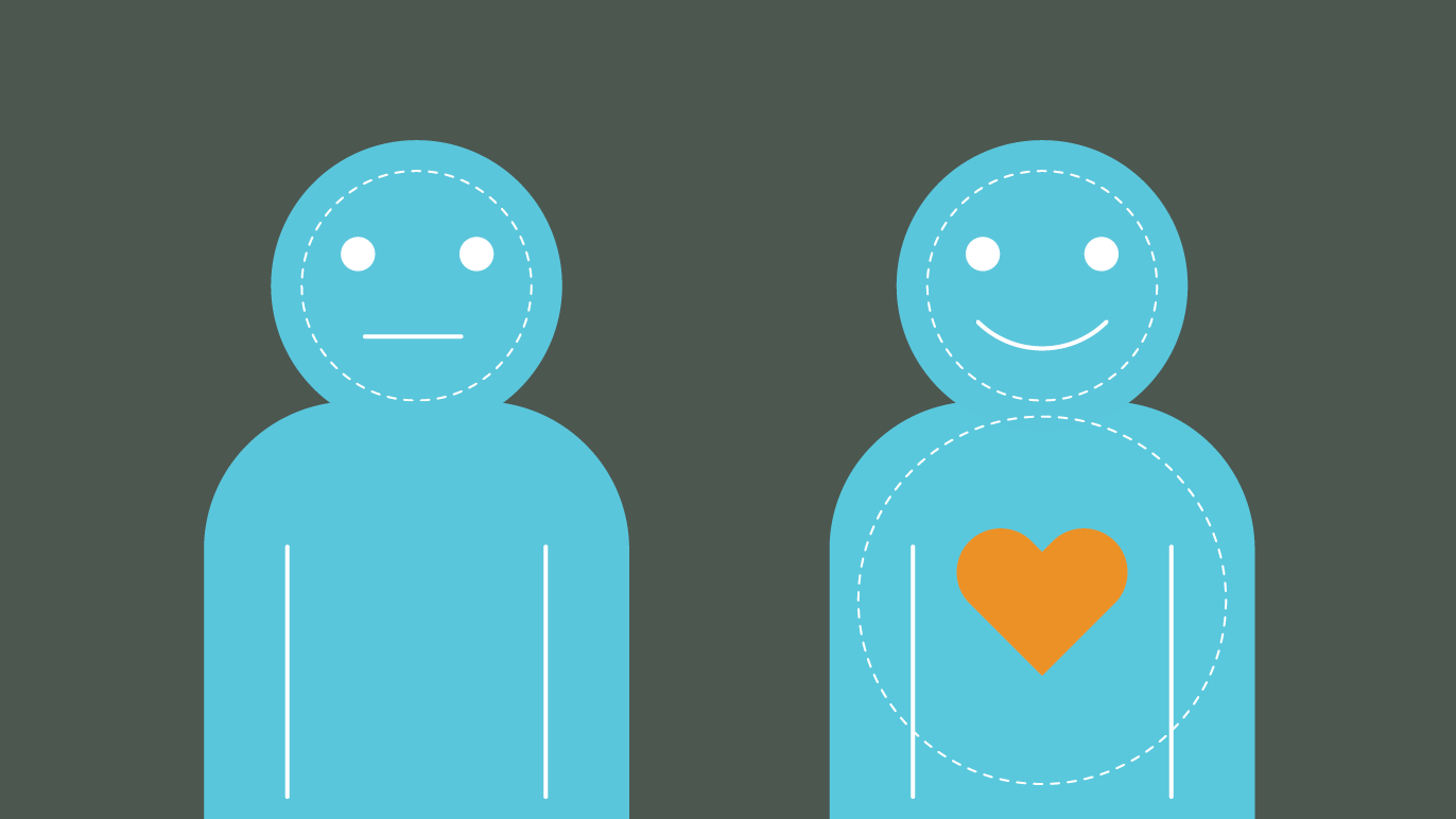 Illustration of two people, one with a love heart and smiley face