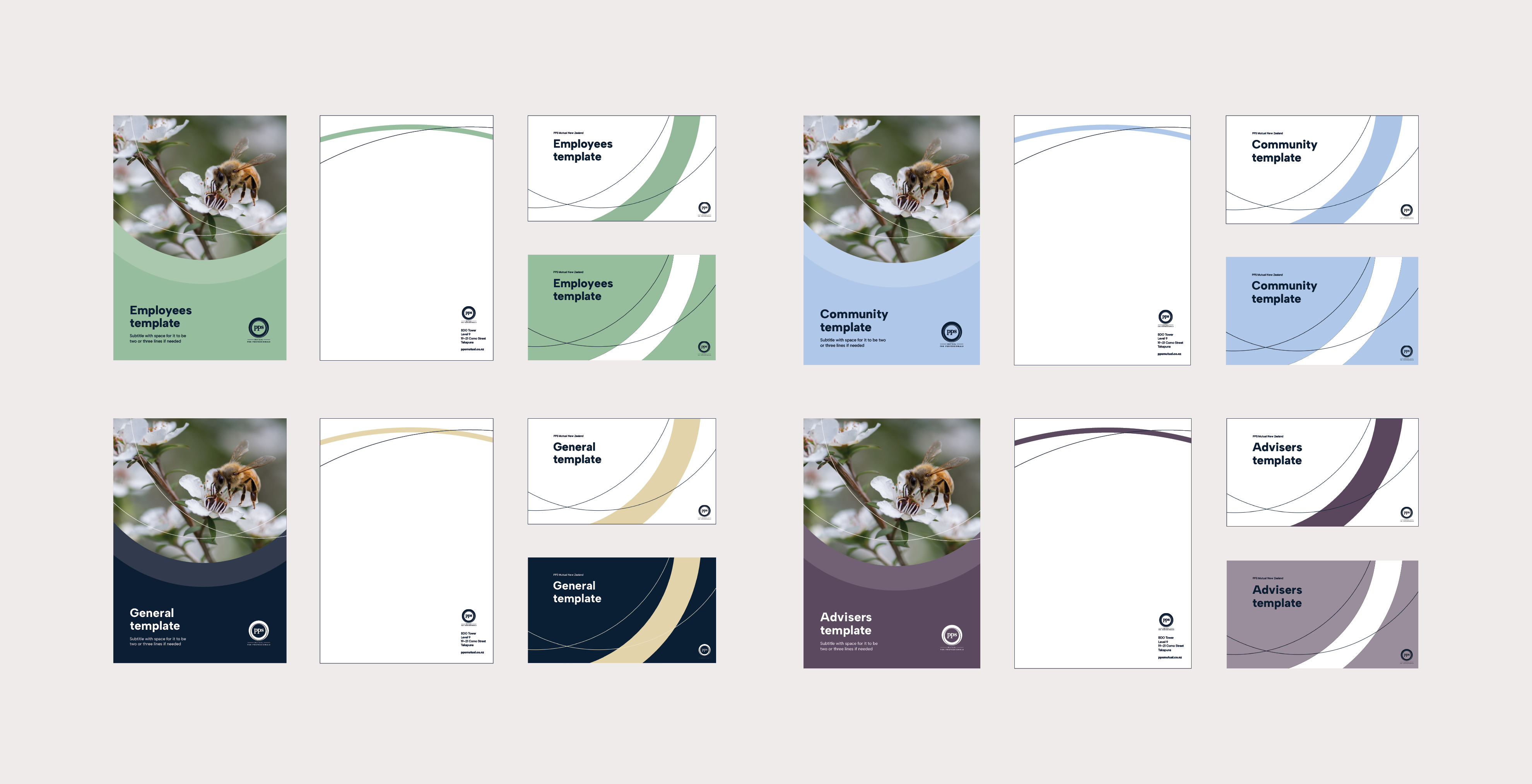 PPS brand collateral, including report covers, letterhead and PowerPoint template.